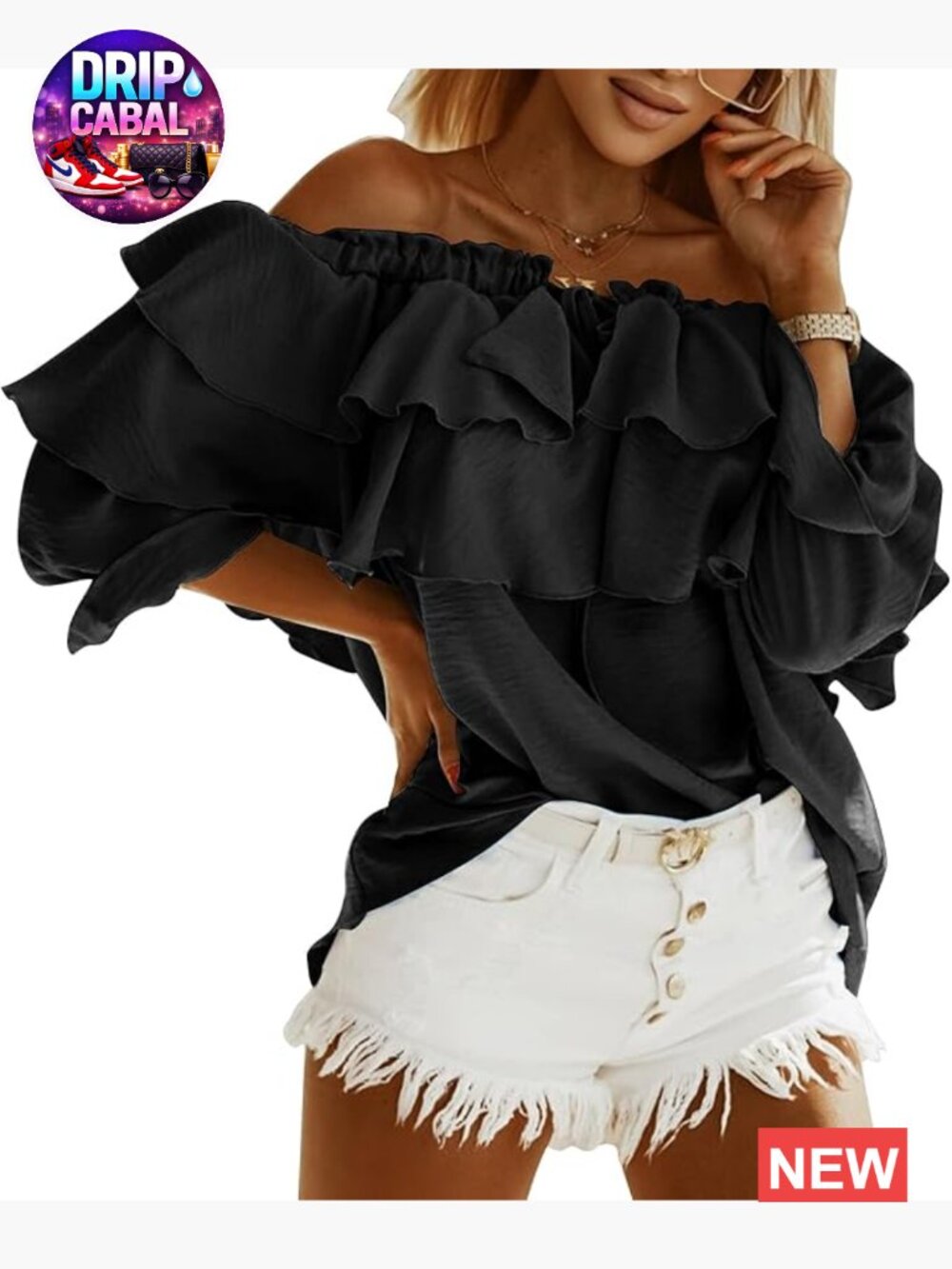Off Shoulder Ruffle Long Sleeve Blouse Dressy Casual Layered Top